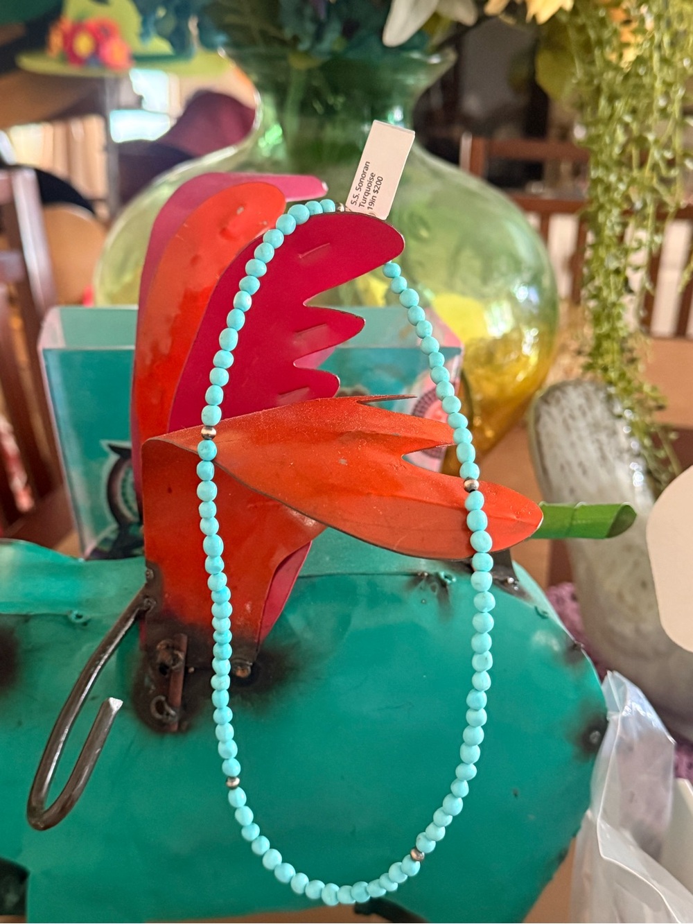 Navajo Harold Tahe 19” Sonoran Turquoise and Sterling Silver pearls necklace